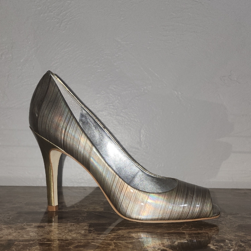 Elegant Silver Peep-Toe Heels